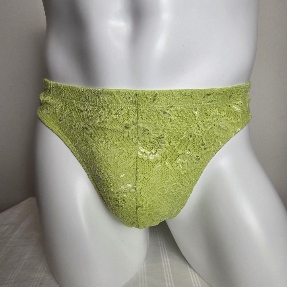 Cosabella Never Say Never Mens Lace Thong Lime Green Floral Low Rise Underwear